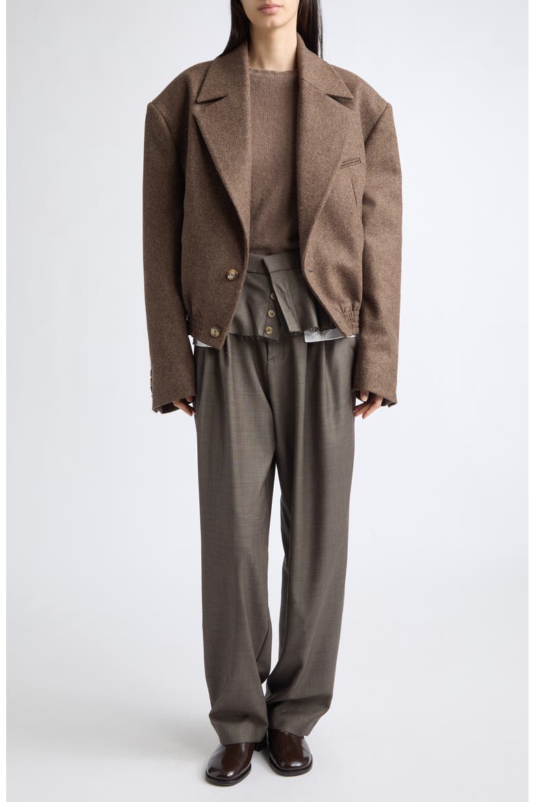 Torn Basque Wide Leg Pleated Wool Blend Trousers, Alternate, color, BISCUIT GRISAGLIA