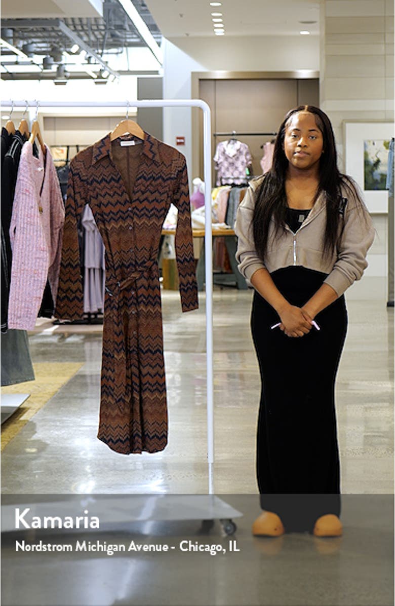 Lydia Metalllic Chevron Long Sleeve Shirtdress, sales video thumbnail