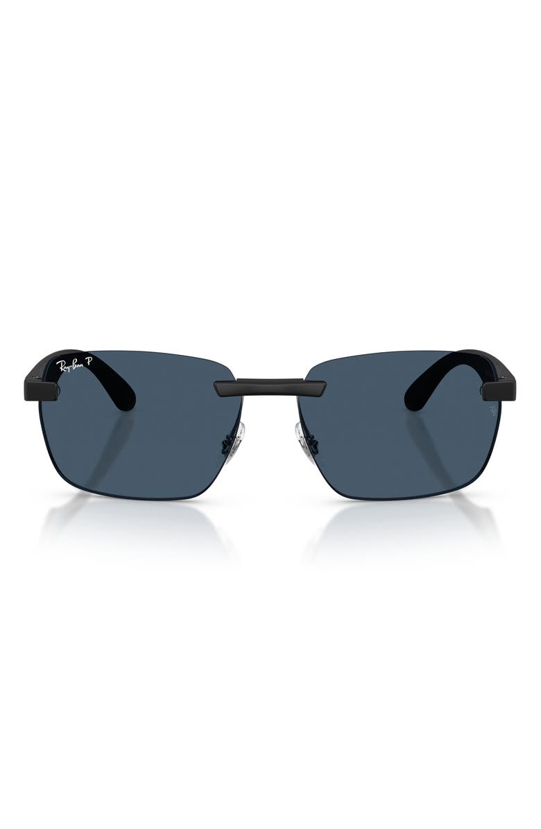Ray-Ban 59mm Polarized Rimless Sunglasses, Main, color, Sand Black / Polar Blue