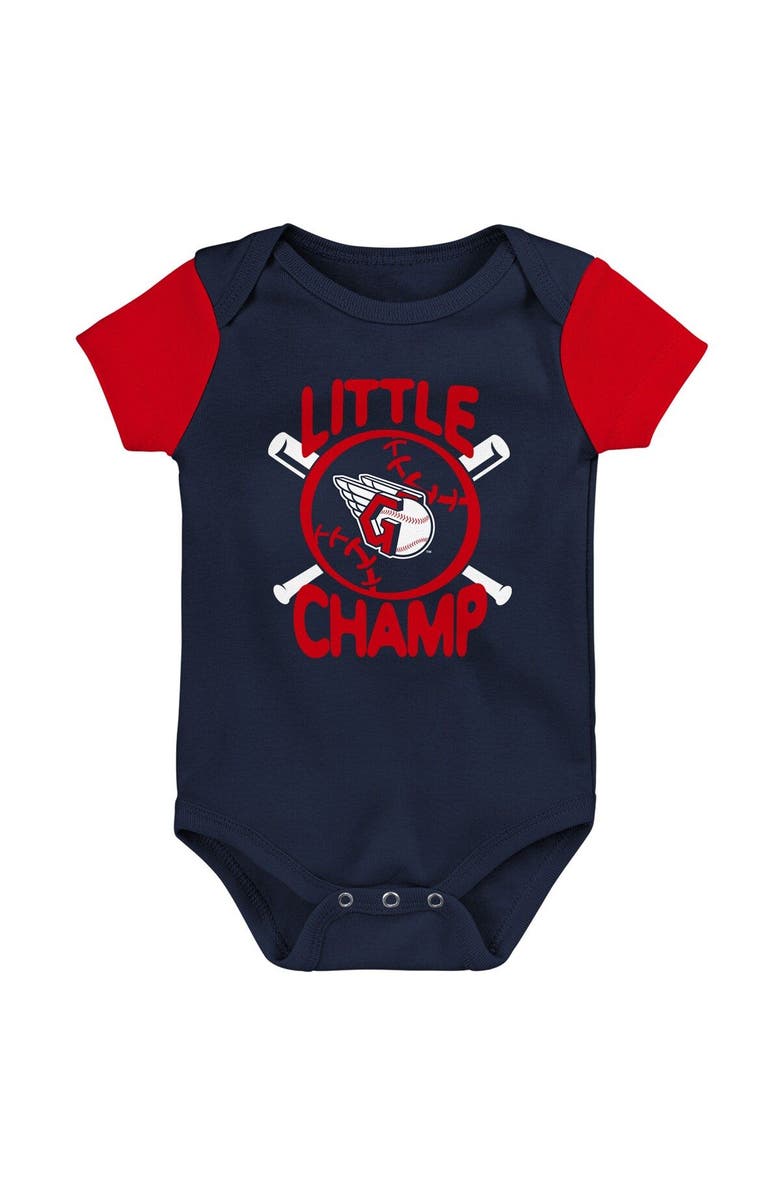 Outerstuff Newborn & Infant Navy/Red Cleveland Guardians Little Champ Three-Pack Bodysuit Bib & Booties Set, Alternate, color, Navy