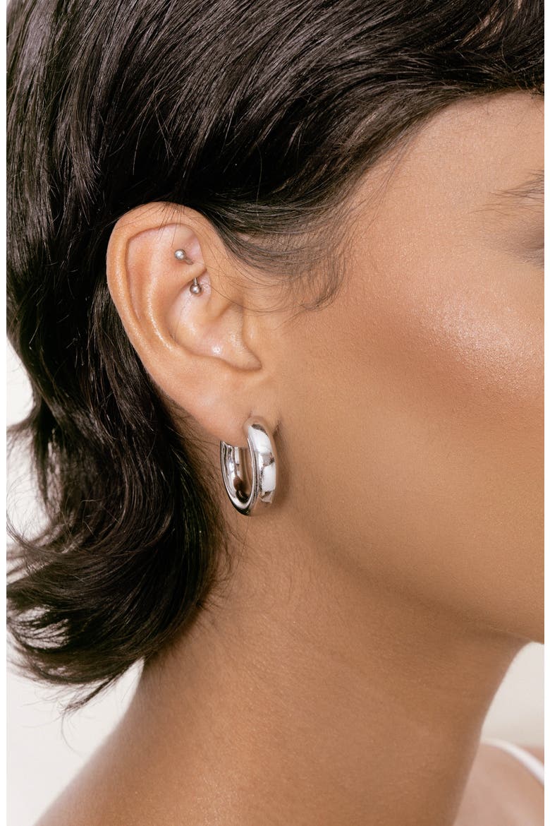 Small Thick Classic Hoop Earrings, Alternate, color, RHODIUM