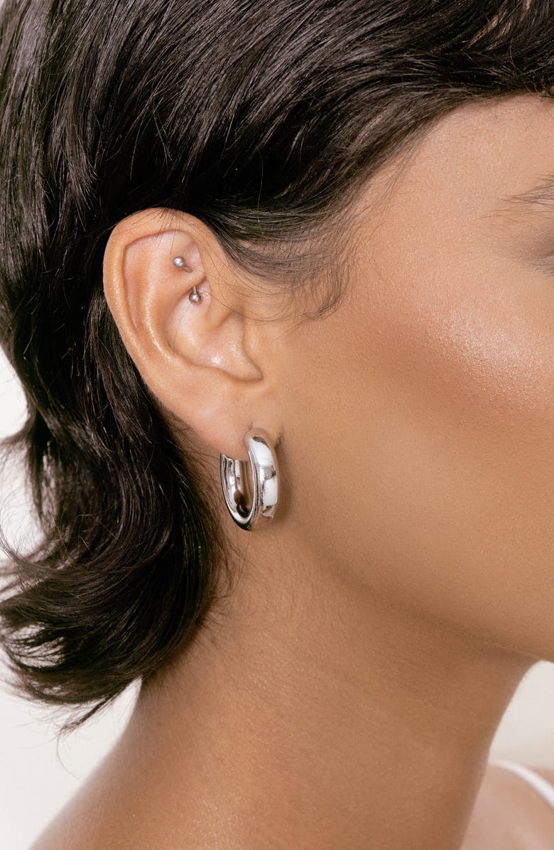 Ettika Small Thick Classic Hoop Earrings, Alternate, color, Rhodium