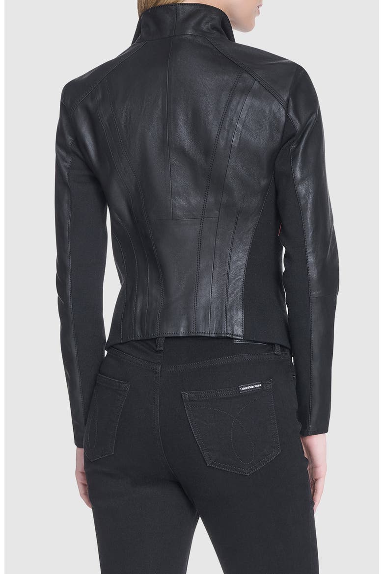 Felix Leather Moto Jacket with Knit Panels, Alternate, color, BLACK