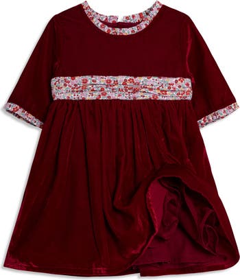 Floral Trim Velvet Dress