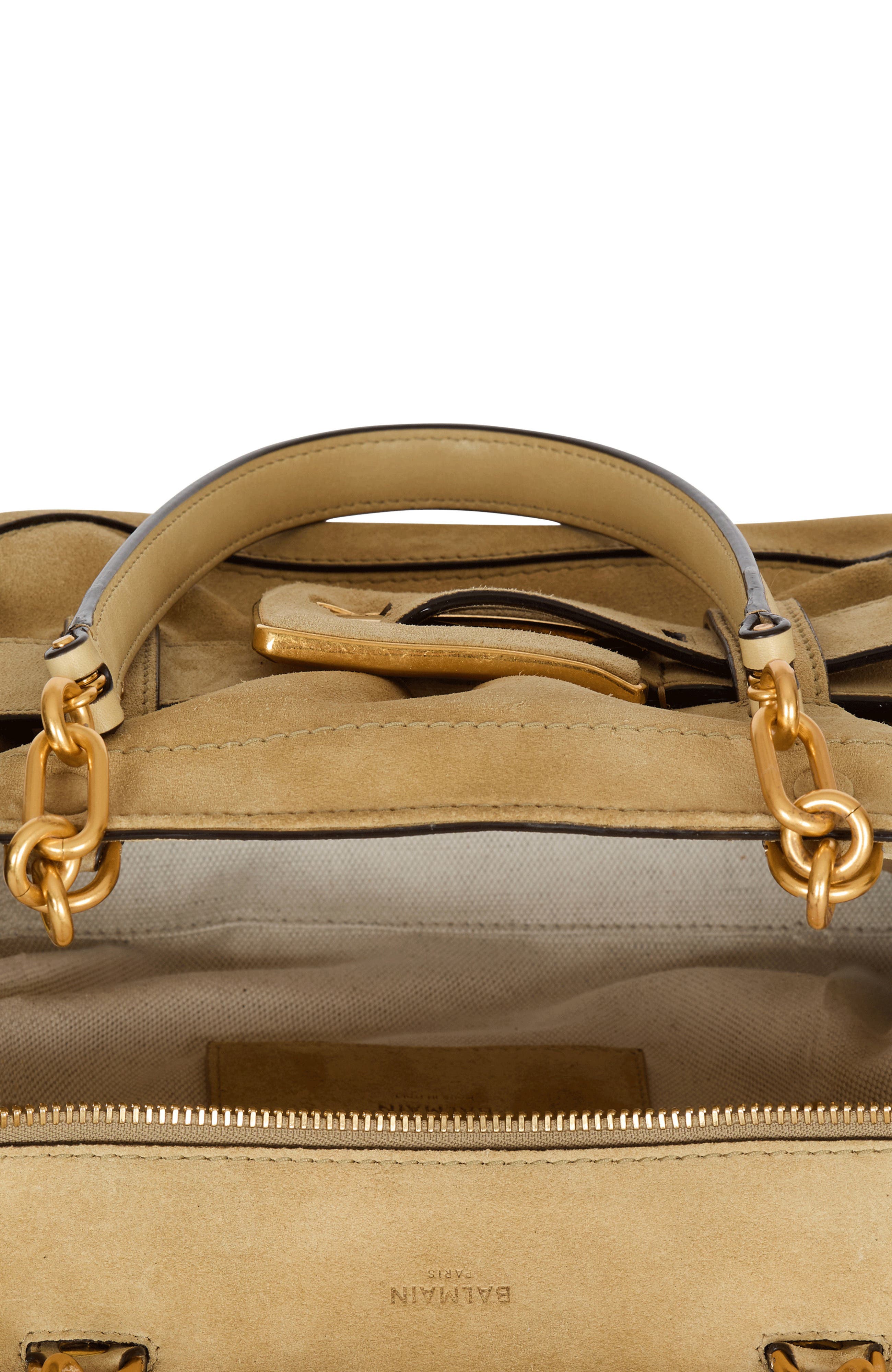 Balmain Suede Anthem bag, Alternate, color, Beige