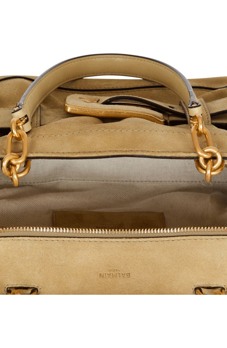 Balmain Suede Anthem bag, Alternate, color, Beige