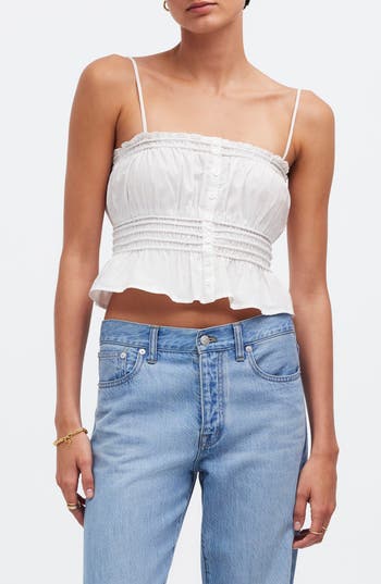 Madewell Smocked Button Front Camisole In White