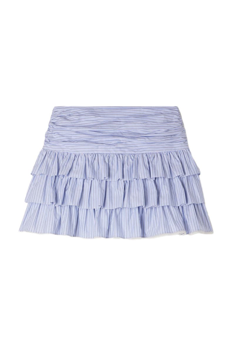Short striped ruffled skirt, Alternate, color, Bleu / marine