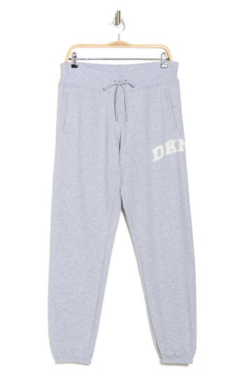 Dkny Rhinestone Arched Logo Joggers In Grey Heather/eggnog