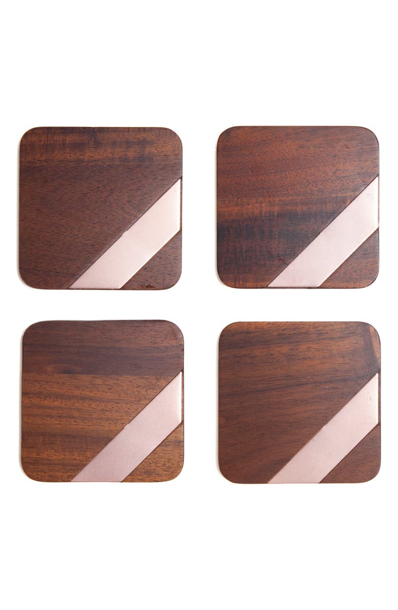 Core Home Set of 4 Wood & Copper Coasters, Main, color,