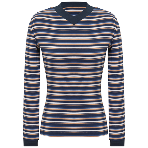 Striped Overlap V-Neck Contrast Cuff Top