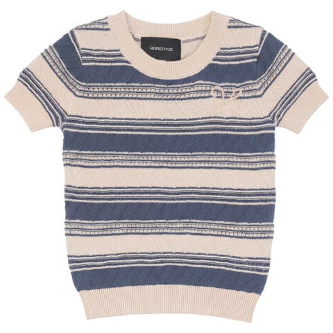 Stripe Textured Knit Embroidered Cotton Sweater (Toddler, Little Kid & Big Kid)