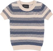 Hopscotch Stripe Textured Knit Embroidered Cotton Sweater