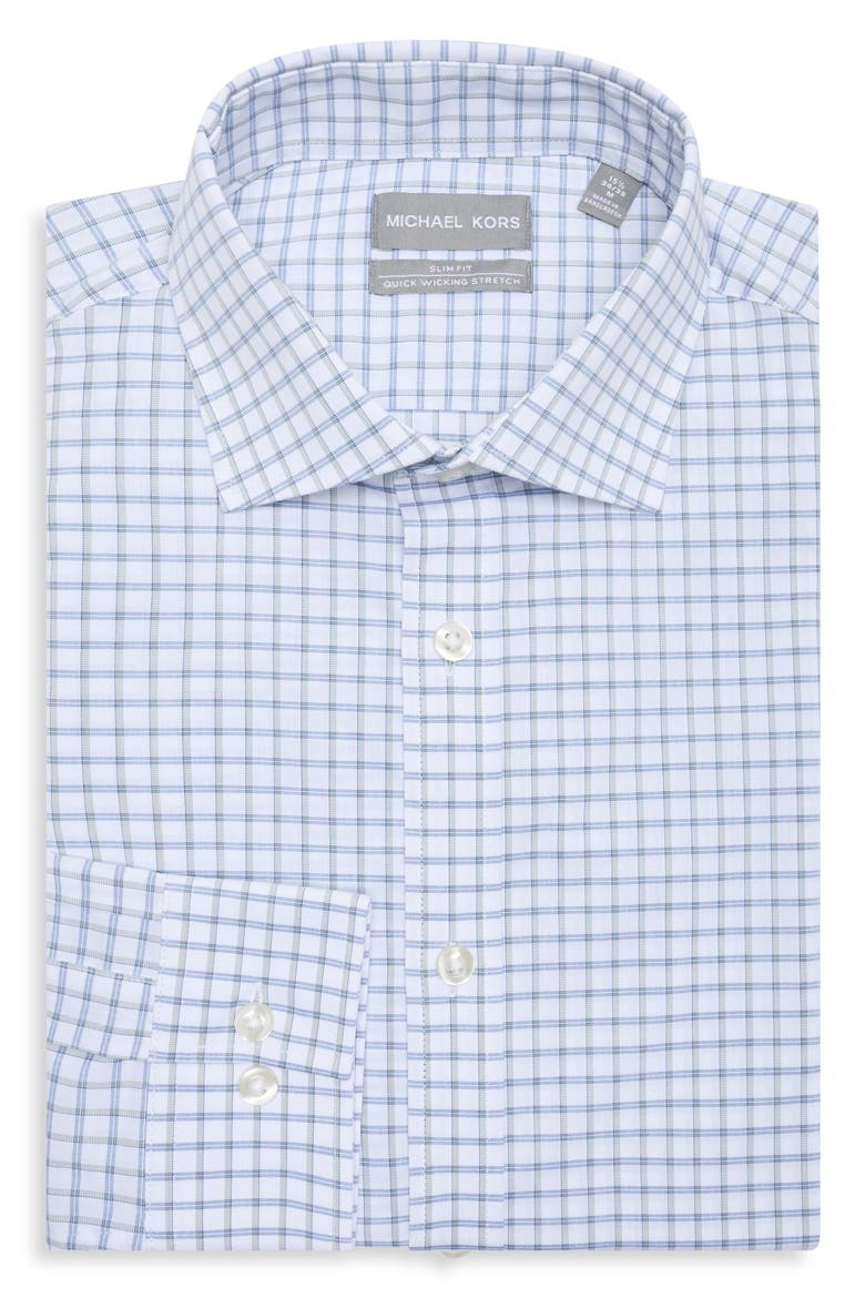 Grid Print Slim Fit Performance Dress Shirt, Alternate, color, MOSS