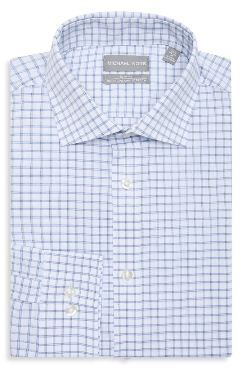 Michael Kors Grid Print Slim Fit Performance Dress Shirt, Alternate, color, Moss