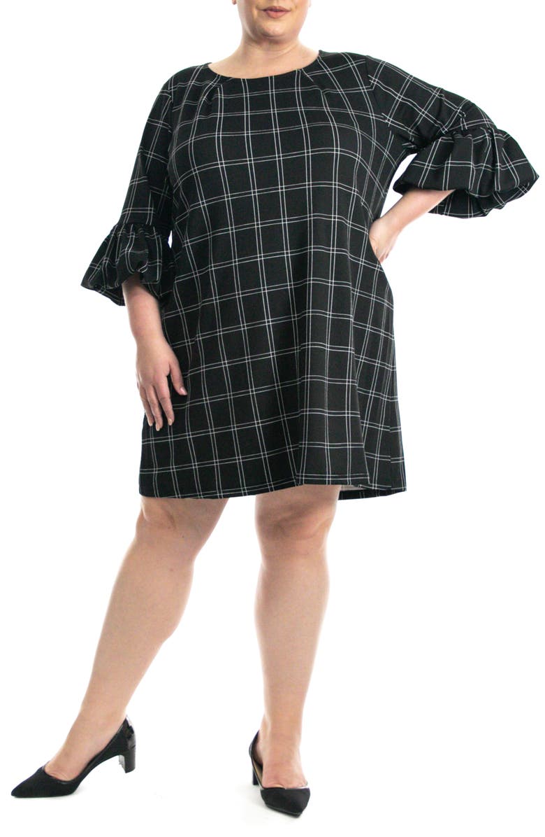 Nina Leonard Scuba Plaid Shift Dress, Main, color, 
