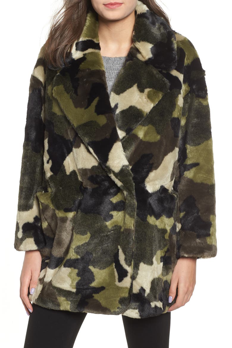 Camo Print Faux Fur Coat, Main, color, CAMO