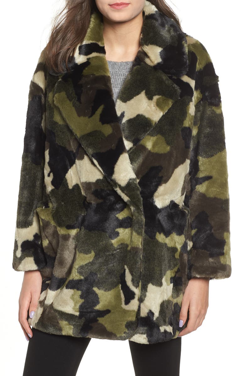 NVLT Camo Print Faux Fur Coat, Main, color, 