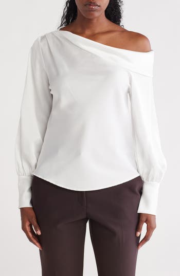 RENEE C RENEE C ASYMMETRICAL DROP SHOULDER SATIN TOP 