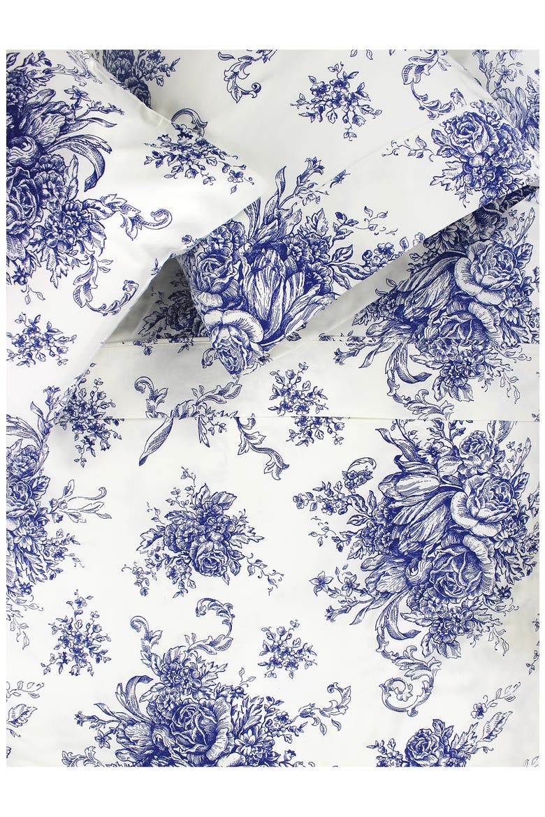 Toile Print 400 Thread Count Cotton Sheet Set, Alternate, color, NAVY