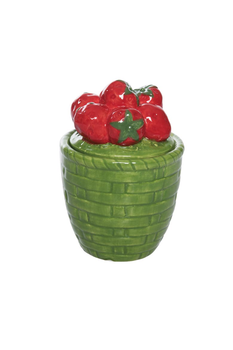 Dolomite Strawberries in Basket Jar with Lid Multicolored for Spring Home Decor, Main, color, Multicolored
