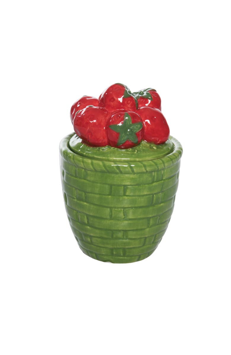Transpac Dolomite Strawberries in Basket Jar with Lid Multicolored for Spring Home Decor, Main, color, Multicolored