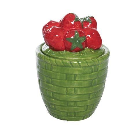 Dolomite Strawberries in Basket Jar with Lid Multicolored for Spring Home Decor