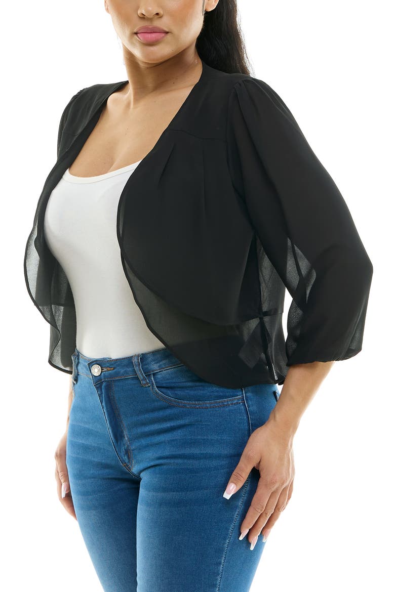 Tiered Chiffon Shrug, Alternate, color, BLACK