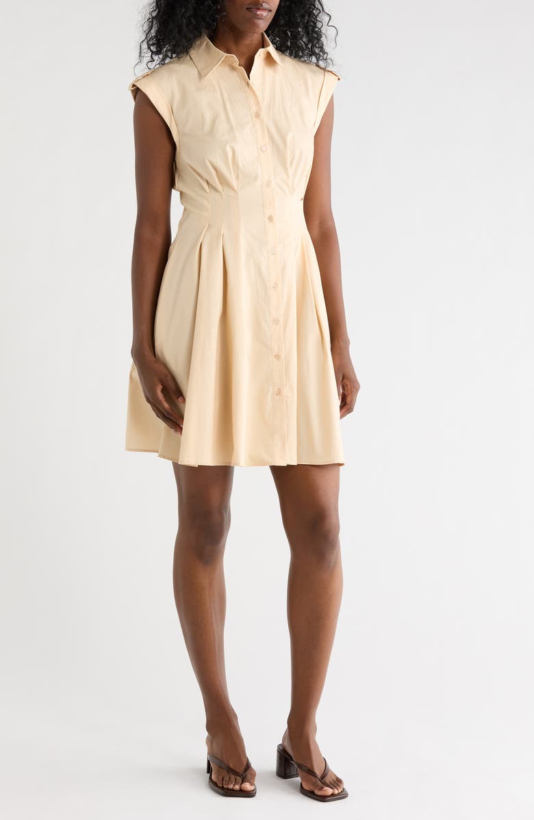 Eliza J Cap Sleeve Cotton Fit & Flare Shirtdress, Main, color, Natural