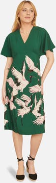 Yumi Crane Print Midi Dress