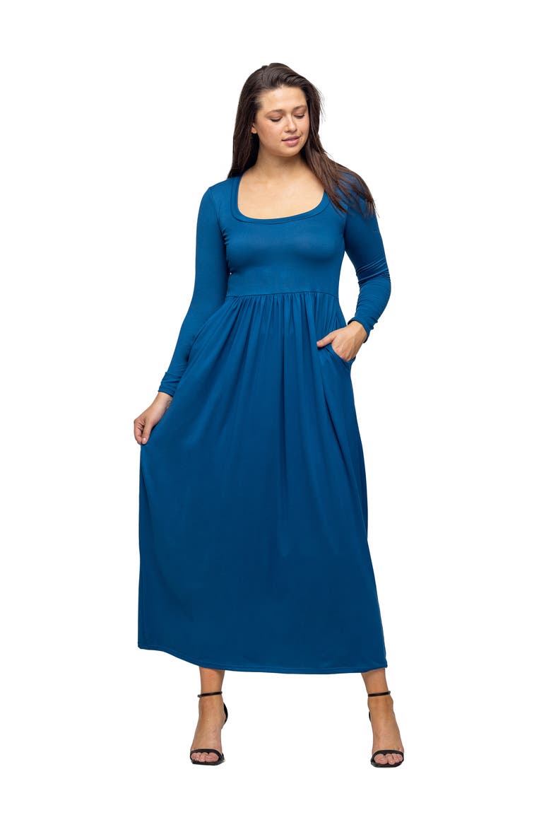 Long Sleeve Empire Waist Pocket Maxi Dress, Main, color, Teal