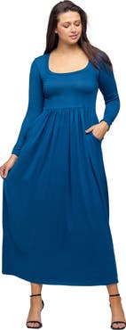 24seven Comfort Apparel Long Sleeve Empire Waist Pocket Maxi Dress
