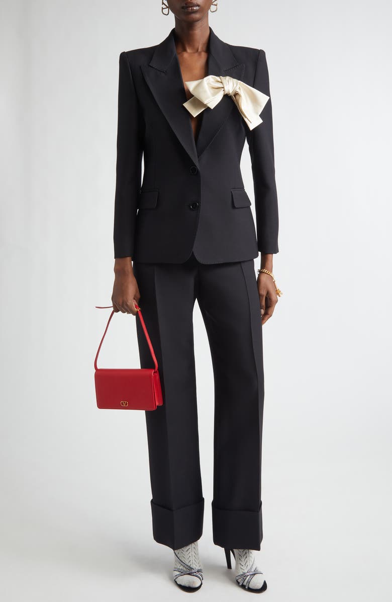 Valentino Crepe Couture Straight Leg Pants, Alternate, color, Black