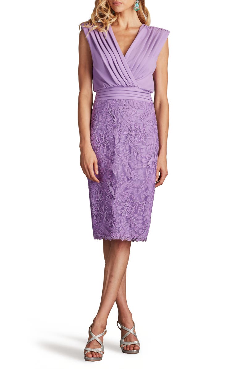Tadashi Shoji Pleat Detail & Embroidery Sleeveless Cocktail Dress, Main, color, Purple Haze