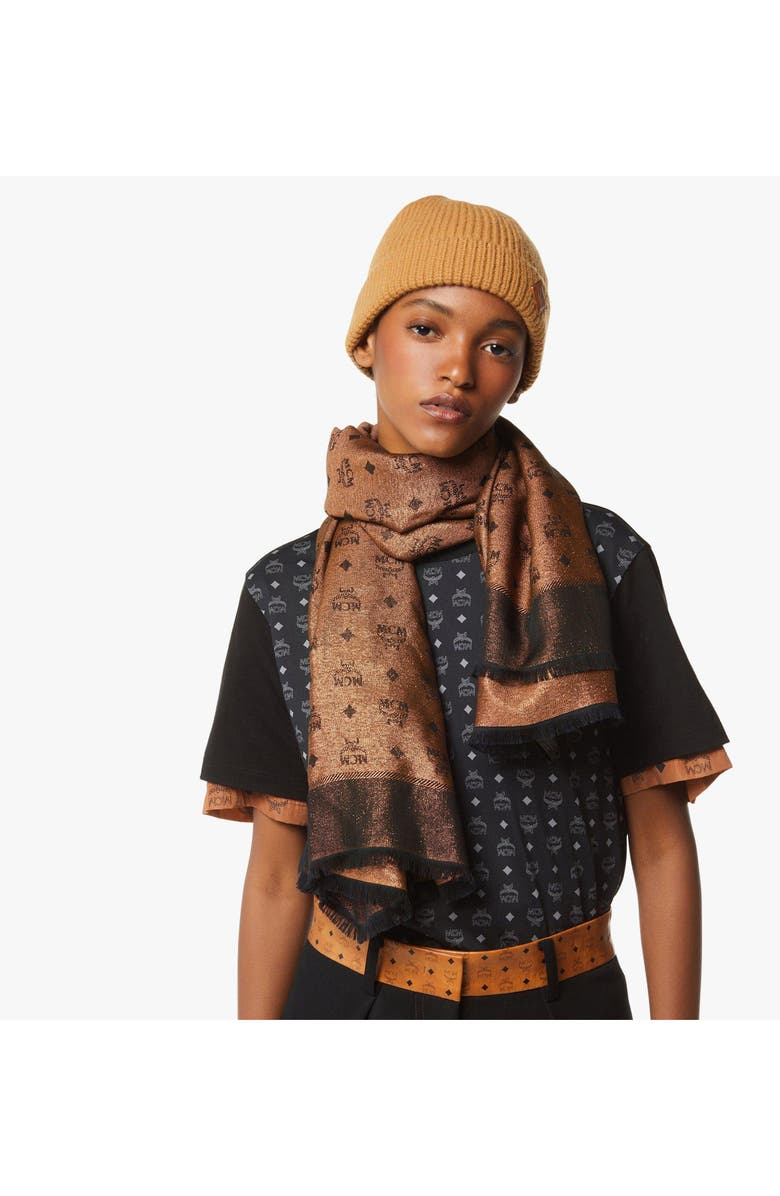 MCM Monogram Shawl in Wool-Silk Jacquard, Alternate, color, Mars Gold