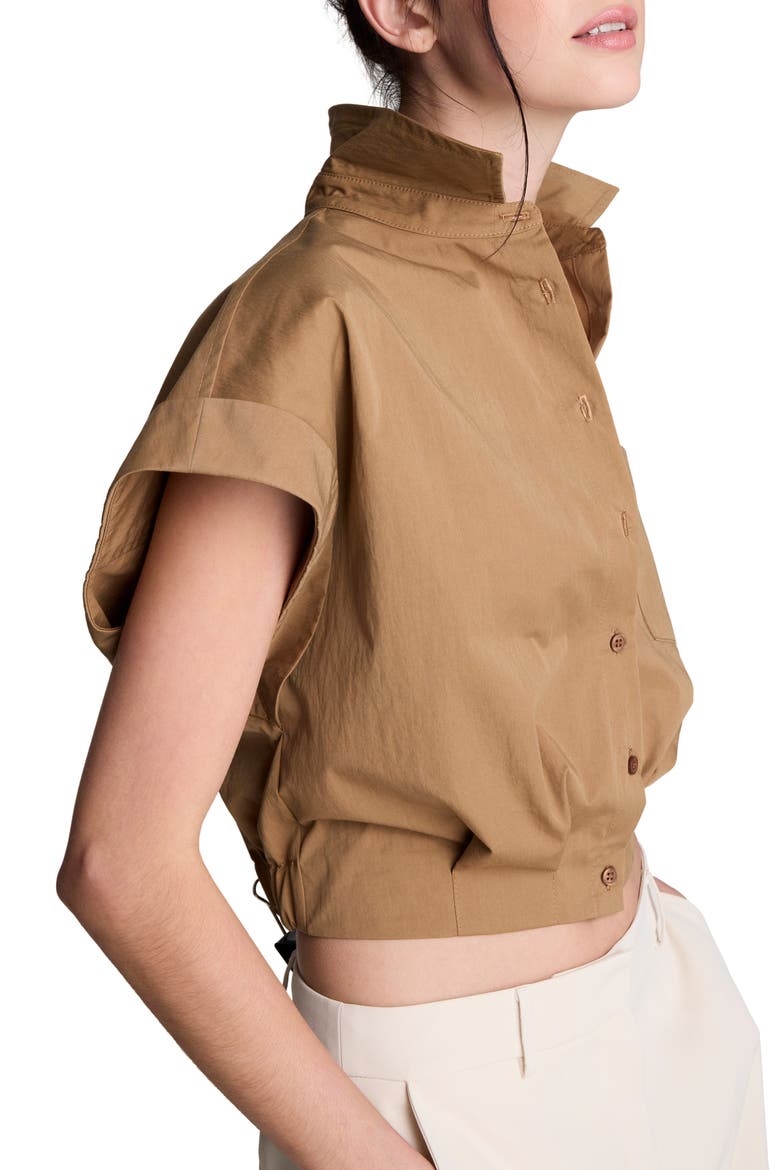 Cap Sleeve Crop Button-Up Shirt, Alternate, color, MESQUITE