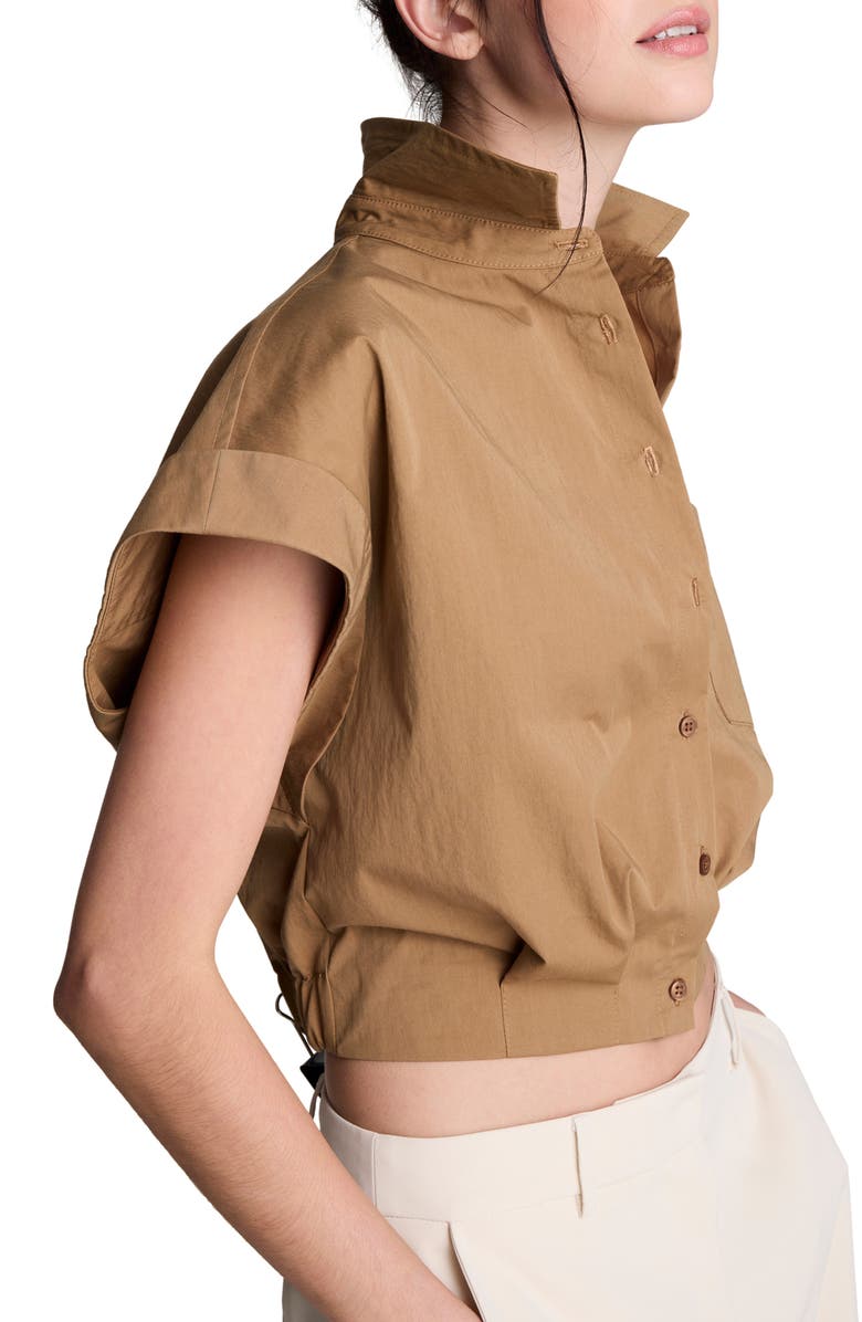 Kenneth Cole Cap Sleeve Crop Button-Up Shirt, Alternate, color, Mesquite