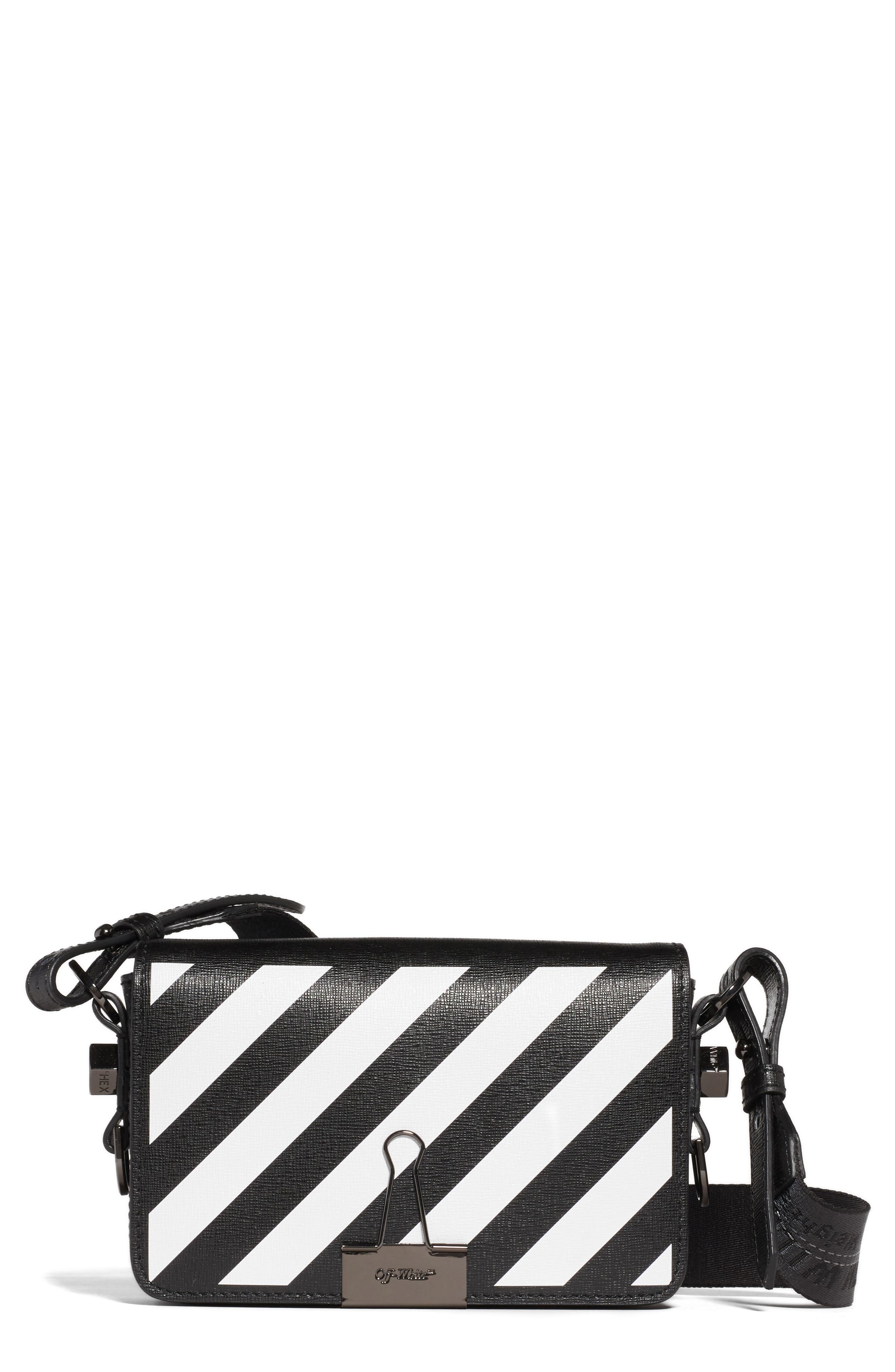 Off-White Diagonal Stripe Mini Flap Bag, Main, color, 