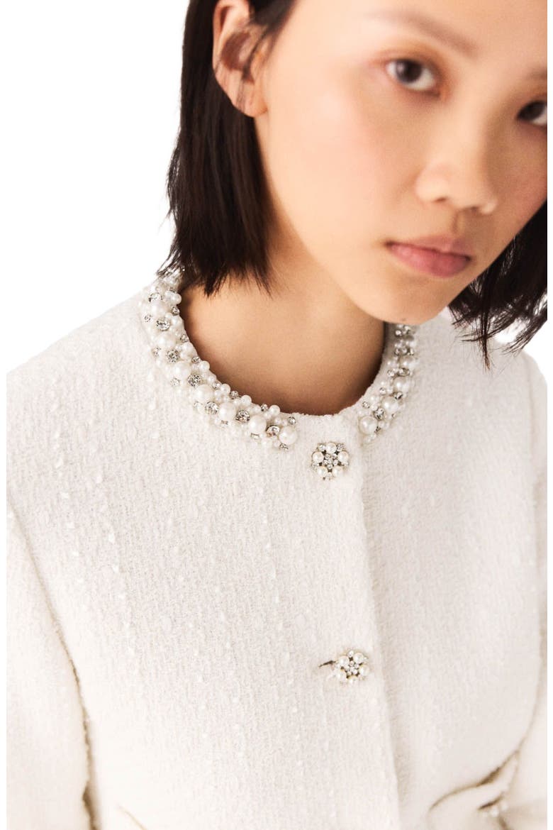 Pearl-trimmed tweed jacket, Alternate, color, Ecru