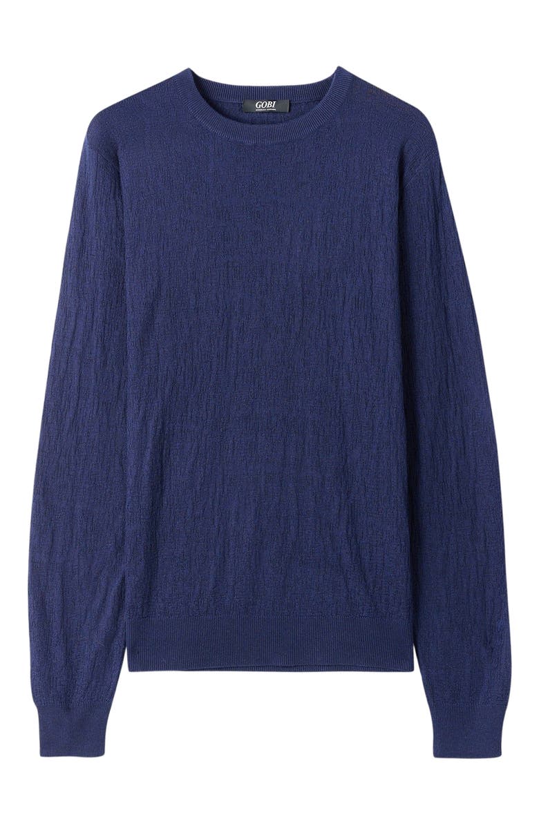 GOBI Mongolian Cashmere Men's Lightweight Silk Cashmere Textured Sweater Taupe, Alternate, color, Navy