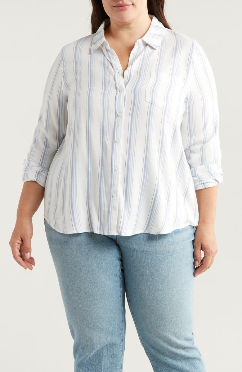 Caslon<sup>®</sup> Flannel Button-Up Shirt, Main, color, Ivory- Blue Nicole Stripe