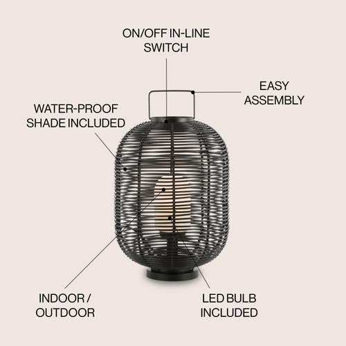 Jonathan Y Kandella 26.7" Outdoor Woven Oval Asian Led Lantern In Black