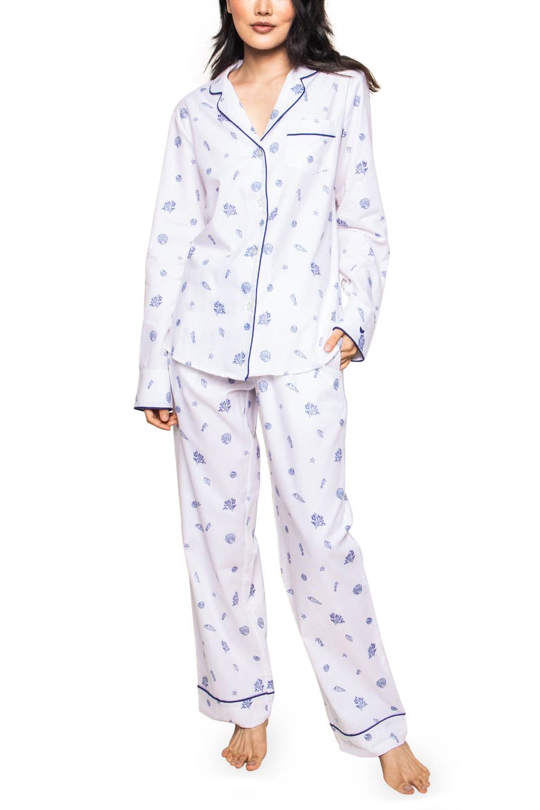 Suffolk Seashell Cotton Pajamas, Main, color, WHITE