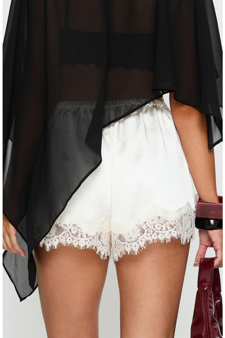 Parisse Lace Trim Satin Shorts, Alternate, color, OFF WHITE