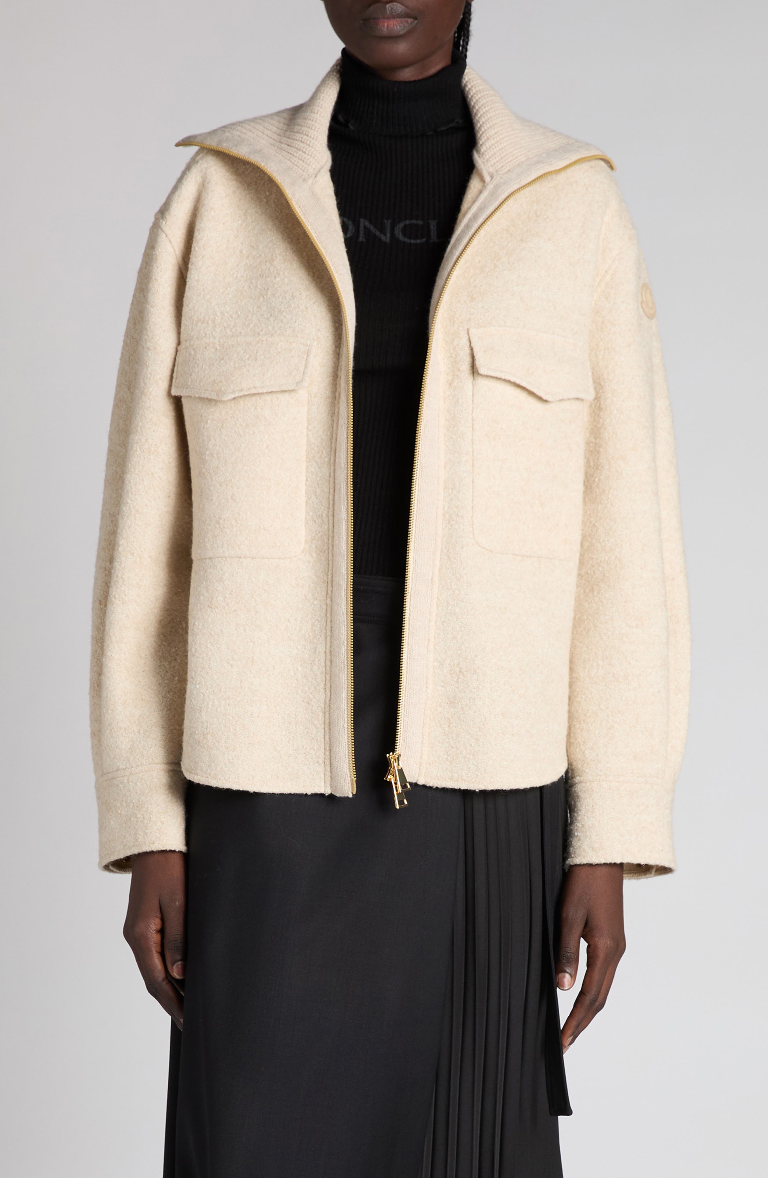 Wool Blend Boucle Shirt Jacket