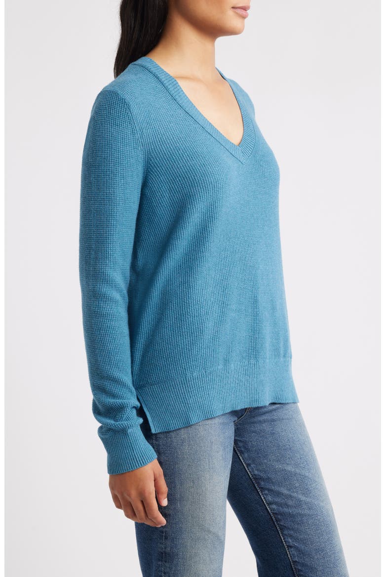 Waffle Stitch V-Neck Sweater, Alternate, color, PEACOCK