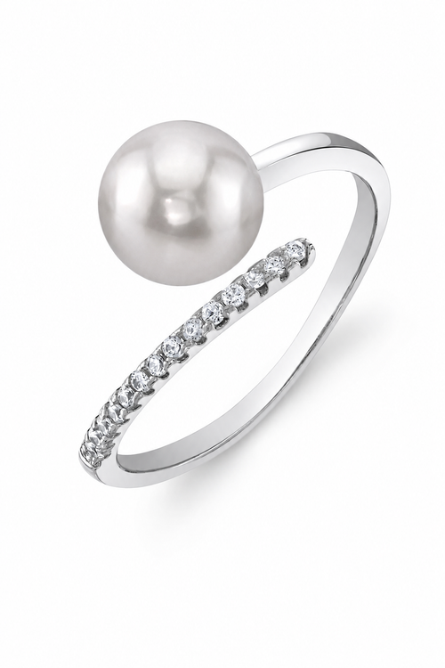 The Pearl Source Akoya Pearl & Diamond Valentina Ring In White Gold
