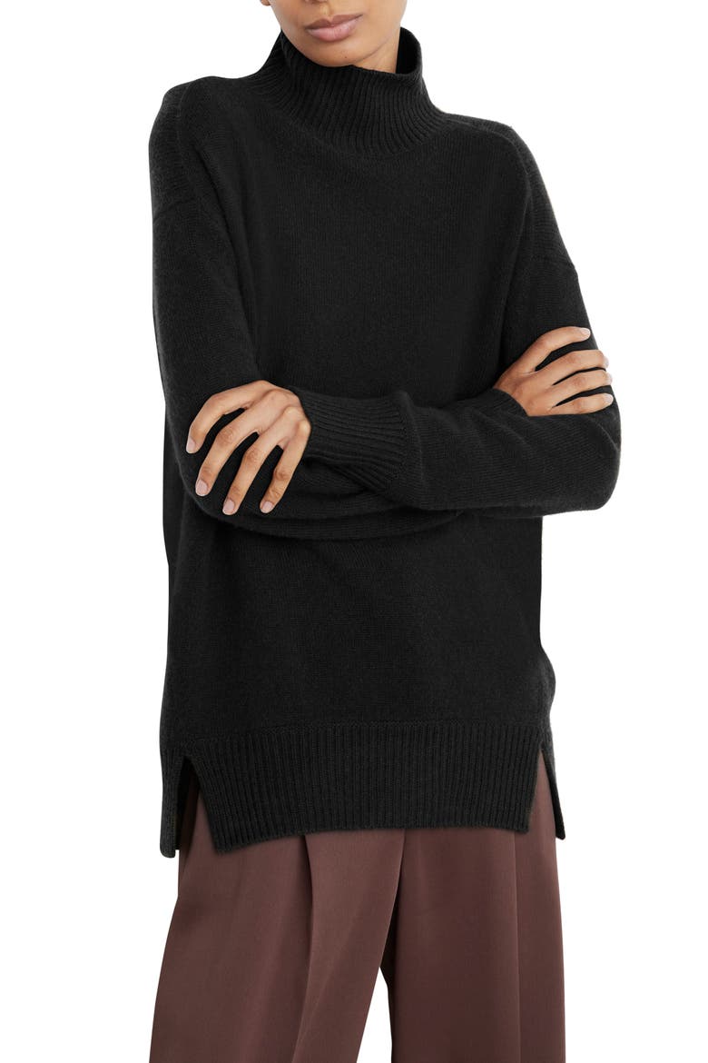 Oversize Cashmere & Wool Turtleneck Sweater, Main, color, BLACK