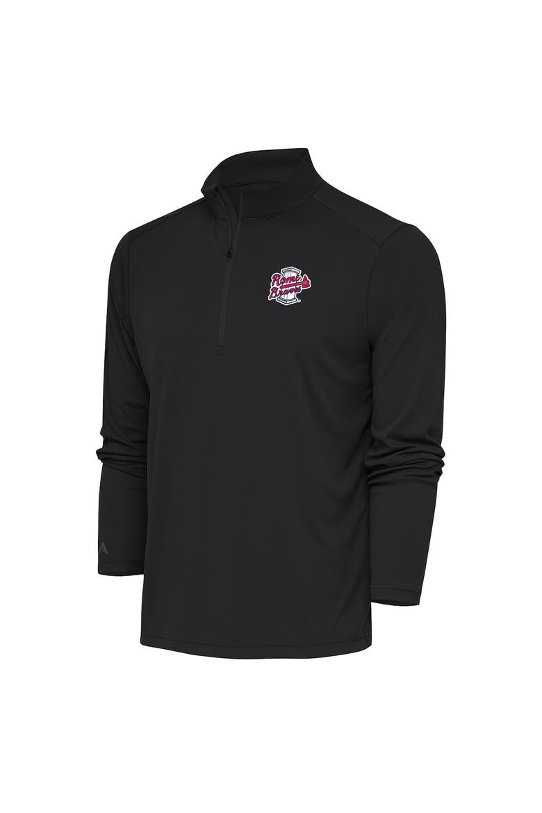 Men's Antigua  Charcoal Rome Braves Tribute Quarter-Zip Pullover Top, Alternate, color, Charcoal