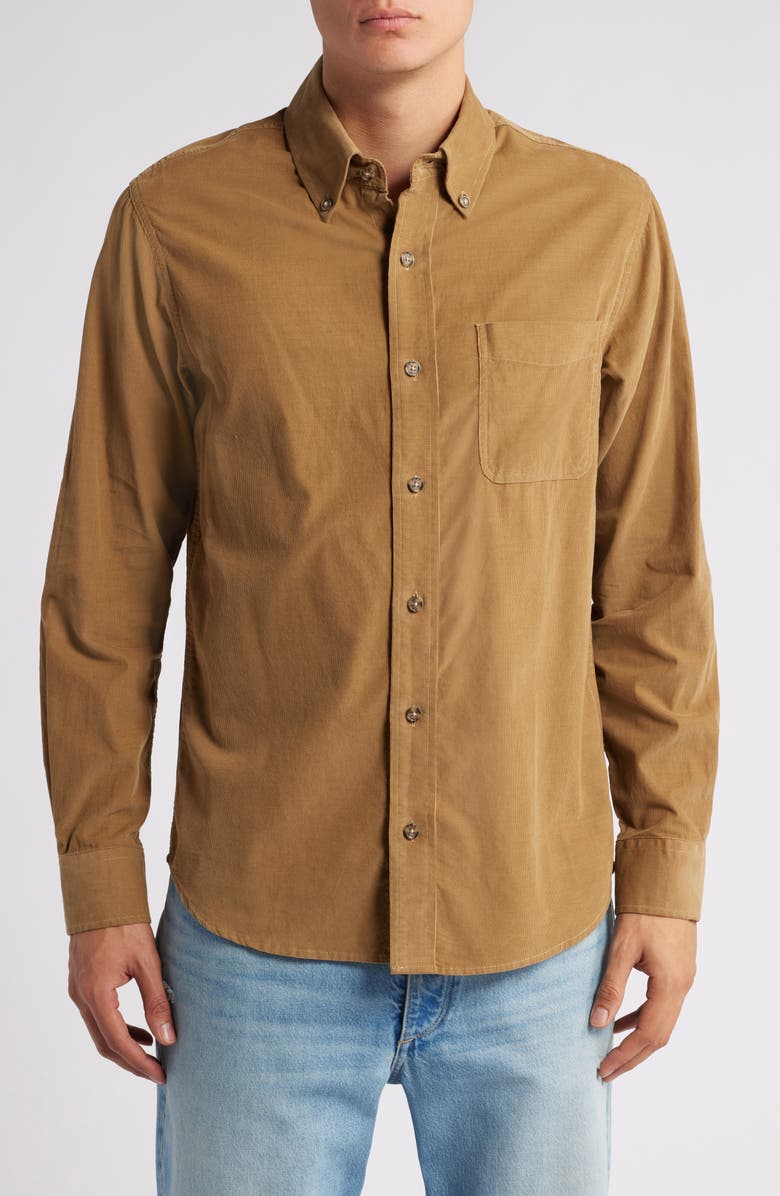 Schott NYC Pinwale Corduroy Button Down Shirt, Main, color, Khaki